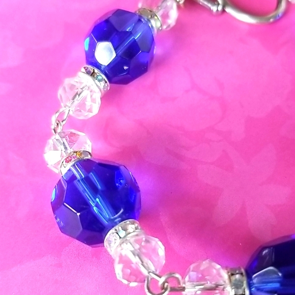 Hand Crafted Vintage Sapphire Crystal Rhinestone Bead Bracelet - Picture 15 of 16